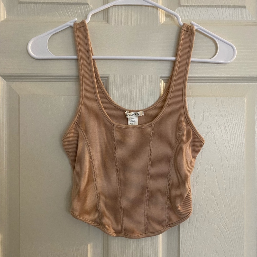 Tan Ribbed Corset Tank Top